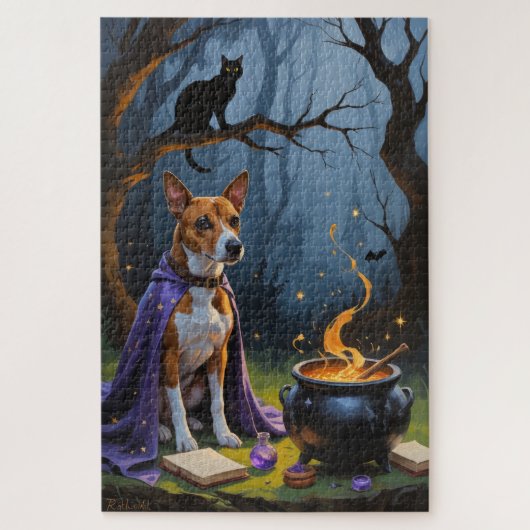 Basenji Hond grillig Halloween schilderij Legpuzzel (Verticaal)