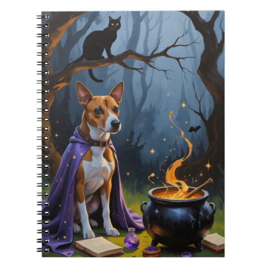 Basenji Hond grillig Halloween schilderij Notitieboek (Voorkant)