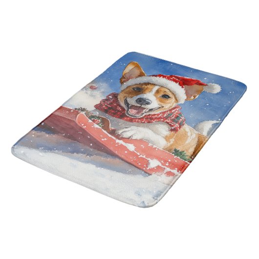 Basenji Hond in Sledge Laat het Sneeuw Kerstmis Badmat (Gekanteld)