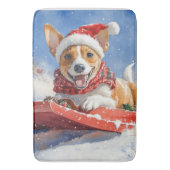 Basenji Hond in Sledge Laat het Sneeuw Kerstmis Badmat (Voorkant Verticaal)