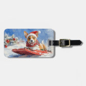Basenji Hond in Sledge Laat het Sneeuw Kerstmis Bagagelabel (Voorkant horizontaal)