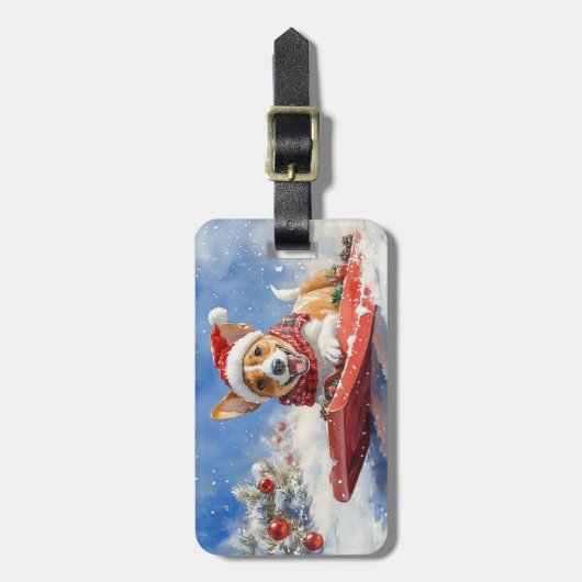 Basenji Hond in Sledge Laat het Sneeuw Kerstmis Bagagelabel (Voorkant verticaal)