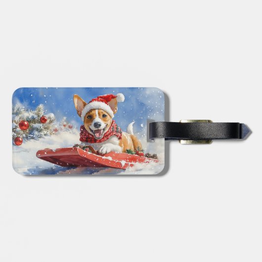 Basenji Hond in Sledge Laat het Sneeuw Kerstmis Bagagelabel (Achterkant horizontaal)