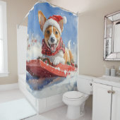 Basenji Hond in Sledge Laat het Sneeuw Kerstmis Douchegordijn (In situ)