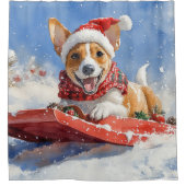 Basenji Hond in Sledge Laat het Sneeuw Kerstmis Douchegordijn (Voorkant)