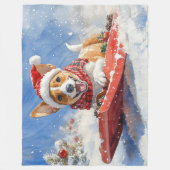 Basenji Hond in Sledge Laat het Sneeuw Kerstmis Fleece Deken (Voorkant)