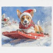 Basenji Hond in Sledge Laat het Sneeuw Kerstmis Fleece Deken (Voorkant (Horizontaal))