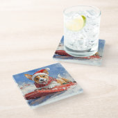 Basenji Hond in Sledge Laat het Sneeuw Kerstmis Glazen Onderzetter (Schuin)