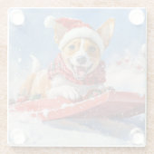 Basenji Hond in Sledge Laat het Sneeuw Kerstmis Glazen Onderzetter (Achterkant)