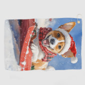 Basenji Hond in Sledge Laat het Sneeuw Kerstmis Golfhanddoek (Horizontaal)