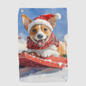 Basenji Hond in Sledge Laat het Sneeuw Kerstmis Golfhanddoek (Voorkant)