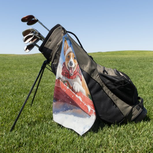 Basenji Hond in Sledge Laat het Sneeuw Kerstmis Golfhanddoek (Groen)