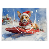 Basenji Hond in Sledge Laat het Sneeuw Kerstmis Groot Cadeauzakje (Voorkant)