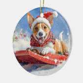 Basenji Hond in Sledge Laat het Sneeuw Kerstmis Keramisch Ornament (Links)