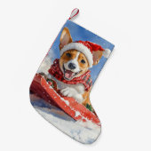 Basenji Hond in Sledge Laat het Sneeuw Kerstmis Kleine Kerstsok (Voorkant (Hangend))