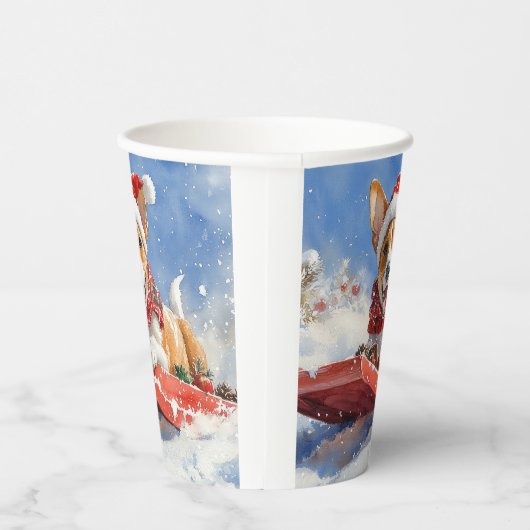 Basenji Hond in Sledge Laat het Sneeuw Kerstmis Papieren Bekers (Rechts)