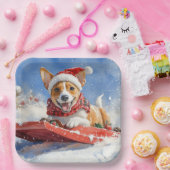 Basenji Hond in Sledge Laat het Sneeuw Kerstmis Papieren Bordje (Feest)