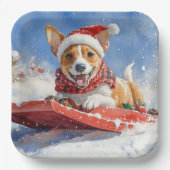 Basenji Hond in Sledge Laat het Sneeuw Kerstmis Papieren Bordje (Voorkant)