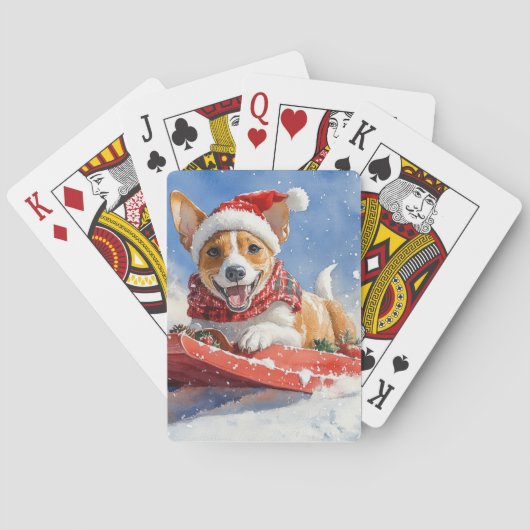 Basenji Hond in Sledge Laat het Sneeuw Kerstmis Pokerkaarten (Achterkant)