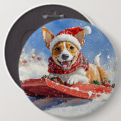 Basenji Hond in Sledge Laat het Sneeuw Kerstmis Ronde Button 6,0 Cm (Voorkant /achterkant)