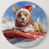 Basenji Hond in Sledge Laat het Sneeuw Kerstmis Ronde Button 6,0 Cm (Voorkant)
