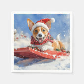 Basenji Hond in Sledge Laat het Sneeuw Kerstmis Servet (Voorkant)