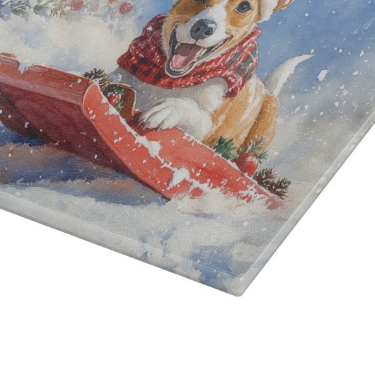 Basenji Hond in Sledge Laat het Sneeuw Kerstmis Snijplank (Hoek)