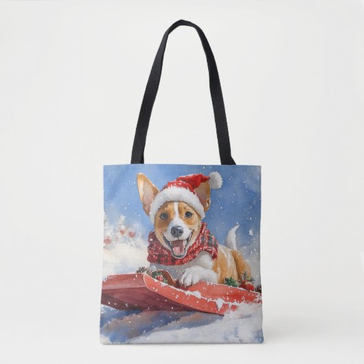 Basenji Hond in Sledge Laat het Sneeuw Kerstmis Tote Bag (Voorkant)