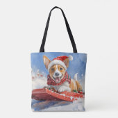 Basenji Hond in Sledge Laat het Sneeuw Kerstmis Tote Bag (Achterkant)