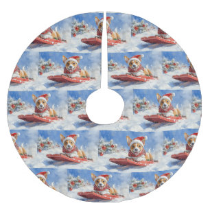 Basenji-hond in slee Laat het sneeuwen Kerstmis Kerstboom Rok