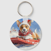 Basenji-hond in slee Laat het sneeuwen Kerstmis Sleutelhanger (Achterkant)