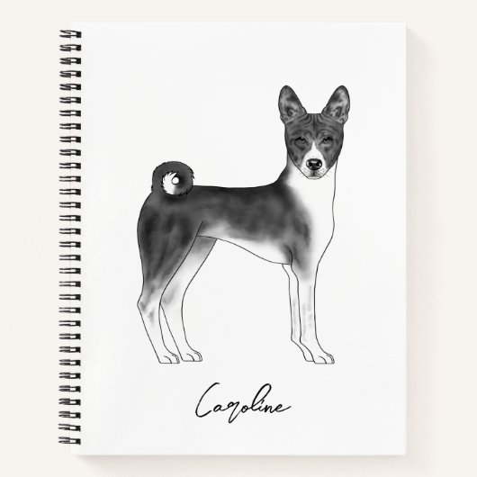Basenji-hond in zwart en wit met aangepaste naam notitieboek (Voorkant)