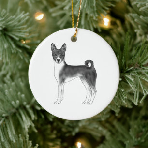 Basenji-hond in zwart en wit met aangepaste tekst keramisch ornament