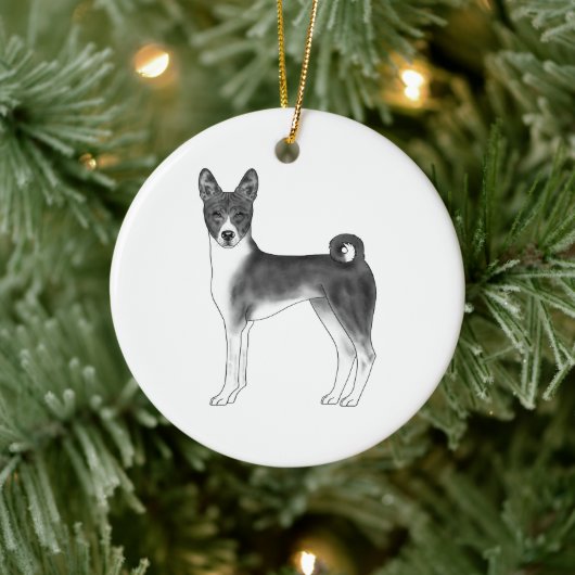 Basenji-hond in zwart en wit met aangepaste tekst keramisch ornament (Boom)