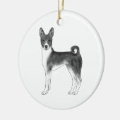 Basenji-hond in zwart en wit met aangepaste tekst keramisch ornament (Links)