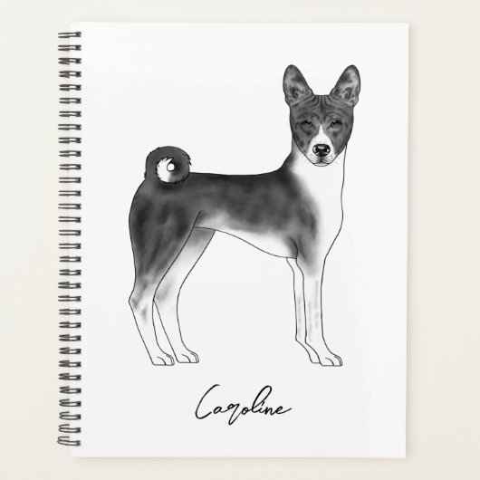 Basenji-hond in zwart en wit met aangepaste tekst planner (Voorkant)