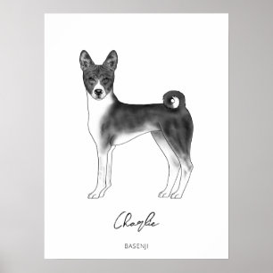 Basenji-hond in zwart en wit met aangepaste tekst poster