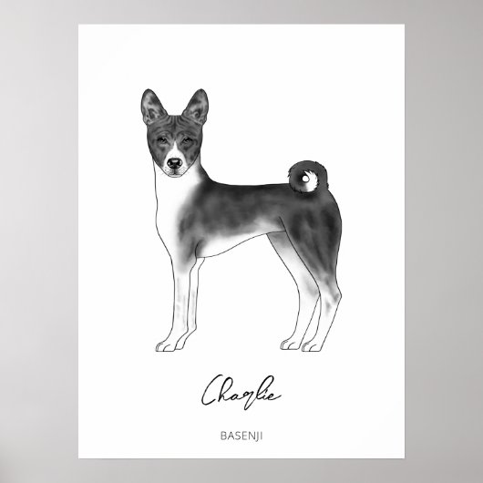 Basenji-hond in zwart en wit met aangepaste tekst poster (Voorkant)