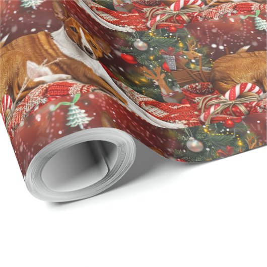 Basenji Hond Kerstfeest Cadeaupapier (Rol Hoek)