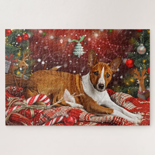Basenji Hond Kerstfeest Legpuzzel (Horizontaal)