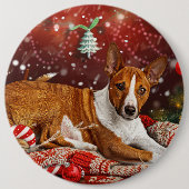 Basenji Hond Kerstfeest Ronde Button 6,0 Cm (Voorkant)