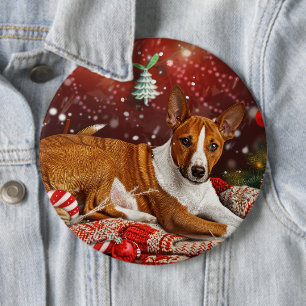 Basenji Hond Kerstfeest Ronde Button 6,0 Cm