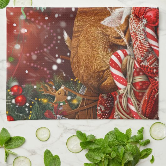 Basenji Hond Kerstfeest Theedoek (Gevouwen)