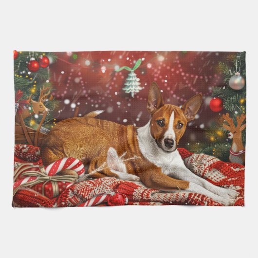 Basenji Hond Kerstfeest Theedoek (Horizontaal)