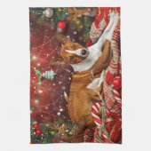 Basenji Hond Kerstfeest Theedoek (Verticaal)
