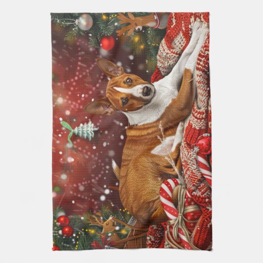 Basenji Hond Kerstfeest Theedoek (Verticaal)