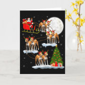 Basenji hond Kerstman slee vliegend grappig magisc Kaart (Gele Bloem)