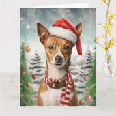 Basenji Hond Kerstmis Santa Paws Kaart (Gele Bloem)