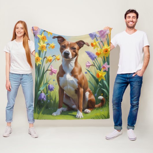 Basenji-hond lente bloemen schilderij fleece deken (In situ)