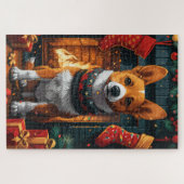 Basenji hond met kerstcadeaus open haard legpuzzel (Horizontaal)